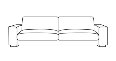 Kanepe taslak simgesi. Kanepenin çizgi çizimi. Modern salon, ev içi için İskandinav tarzı mobilyalar. Beyaz arkaplanda izole edilmiş doğrusal vektör çizimi.