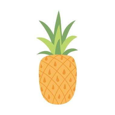Ananas meyvesi. Basit bir çizgi film tarzında tam bir ananas meyvesi. Meyve suyu, tatil, sağlıklı yemek, dekor ve tasarım için tropik yaz illüstrasyonu. Beyaz arkaplanda vektör illüstrasyonu.