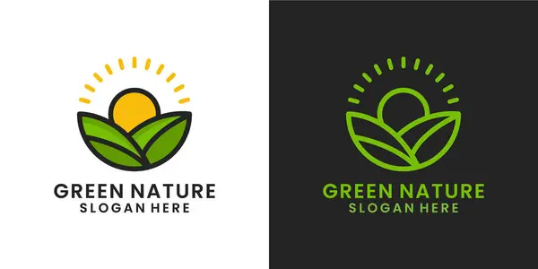 Feuille Nature Avec Design Logo Luxe Soleil — Image vectorielle