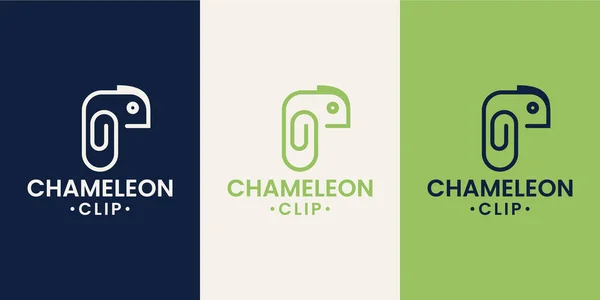 Camaleonte Animale Con Combinazioni Design Logo Clip Carta — Vettoriale Stock