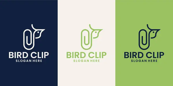 Uccello Con Carta Clip Pet Organizzatore Logo Combinazioni Design — Vettoriale Stock