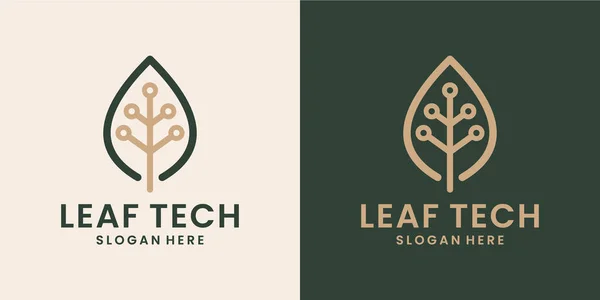 Foglia Con Tecnologia Scienza Logo Design Combinazioni — Vettoriale Stock