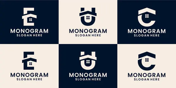 Set Van Monogram Met Home Logo Design Inspiraties — Stockvector