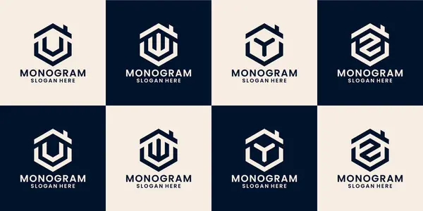 Гексагональна Монограма Комбінацією Логотипів Даху — стоковий вектор
