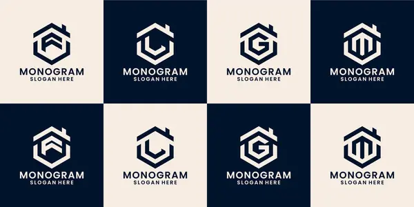 Гексагональна Монограма Комбінацією Логотипів Даху — стоковий вектор