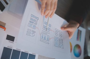 Model mobil uygulama ve web sitesi için UX UI tasarım süreci. Profesyonel uygulama geliştiricisi için kablo grafiğinin yaratıcı prototipi .