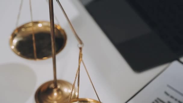 Judge Gavel Table Pen Law Justice Concept — стоковое видео