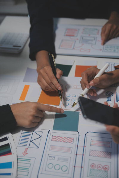 Professional interior designer at workplace in office, closeup