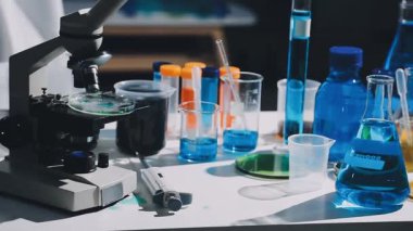 Laboratuvarda deney için kullanılan cam ve mikroskop..