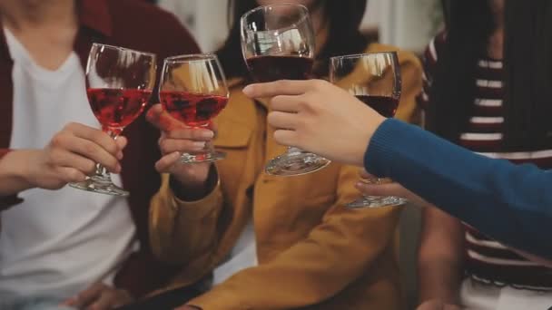 Group Friends Toasting Wine Restaurant — Stock Video