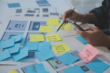 ux Grafik Tasarımcı Yaratıcı Tasarım Planlama Uygulama Süreç Geliştirme Web Cep telefonu için prototip kablo geliştirme. Kullanıcı deneyimi kavramı.