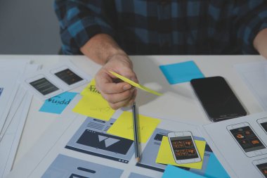 ux Grafik Tasarımcı Yaratıcı Tasarım Planlama Uygulama Süreç Geliştirme Web Cep telefonu için prototip kablo geliştirme. Kullanıcı deneyimi kavramı.