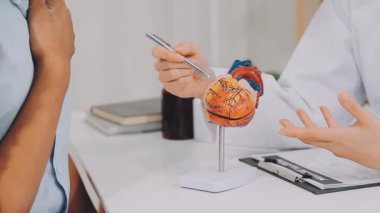 Erkek doktor klinikte insan kalbi tutuyor..