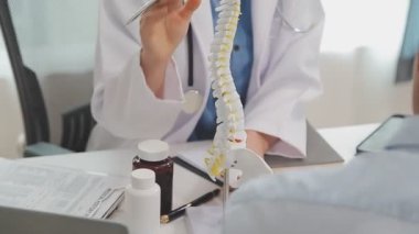 Doktor omurga modeli tutuyor.