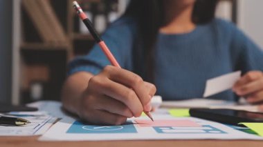 Kadın tasarımcı evde yaratıcı tasarımcısıyla çalışıyor.