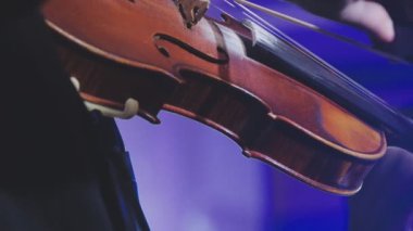 Klasik müzik konserinin arka planındaki keman.