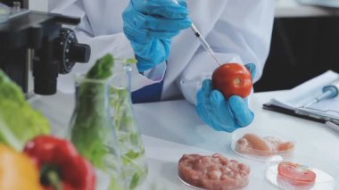 Kalitesini artırma. Üniforma giyen ve domates test akıllı profesyonel biyolog