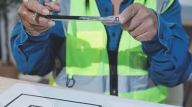 Tablet üzerinde planla çalışan mühendis veya mühendis