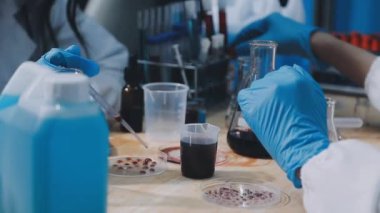 Bilim adamı laboratuvarda bir kimyasal testi test ediyor..