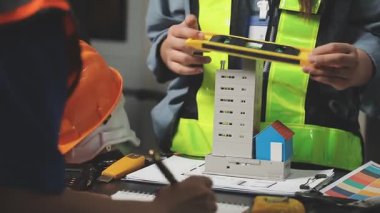 İnşaat mühendisi, mimar mühendisi, mimar işçisi ya da proje, plan ya da inşaat alanında çalışan mühendis. mühendislik, mühendislik ve konsept tasarımı.