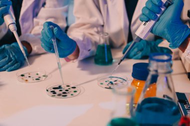 Laboratuvardaki kimyagerler kozmetik ürünler geliştiriyor, kalite ve etkinlik için formülleri test ediyor ve analiz ediyorlar..