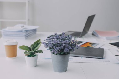 Mali Danışmanlık Servisi ekibi. Danışmanlık bürosundaki müşterilere yatırım planını gösteren Asyalı danışman.