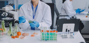 Yiyecek Tedarik Kimya Laboratuvarı. Laboratuvarda yiyecek, DNA modifiye edildi. Laboratuvarda genetik olarak değiştirilmiş gıdalar.