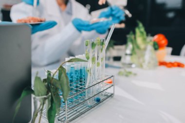 Yiyecek Tedarik Kimya Laboratuvarı. Laboratuvarda yiyecek, DNA modifiye edildi. Laboratuvarda genetik olarak değiştirilmiş gıdalar.