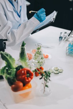 Yiyecek Tedarik Kimya Laboratuvarı. Laboratuvarda yiyecek, DNA modifiye edildi. Laboratuvarda genetik olarak değiştirilmiş gıdalar.