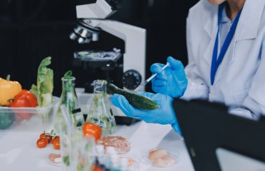 Yiyecek Tedarik Kimya Laboratuvarı. Laboratuvarda yiyecek, DNA modifiye edildi. Laboratuvarda genetik olarak değiştirilmiş gıdalar.