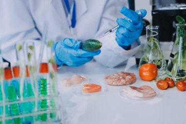 Yiyecek Tedarik Kimya Laboratuvarı. Laboratuvarda yiyecek, DNA modifiye edildi. Laboratuvarda genetik olarak değiştirilmiş gıdalar.