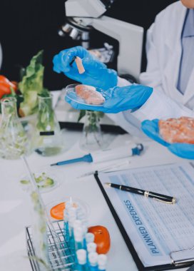 Yiyecek Tedarik Kimya Laboratuvarı. Laboratuvarda yiyecek, DNA modifiye edildi. Laboratuvarda genetik olarak değiştirilmiş gıdalar.