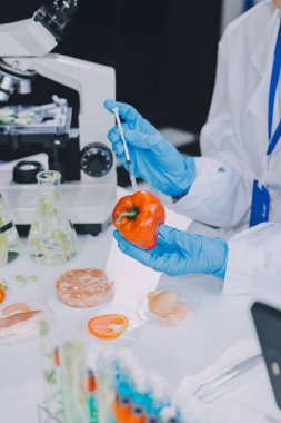 Yiyecek Tedarik Kimya Laboratuvarı. Laboratuvarda yiyecek, DNA modifiye edildi. Laboratuvarda genetik olarak değiştirilmiş gıdalar.