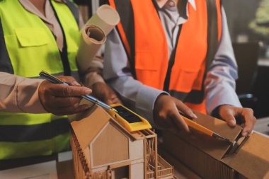 Mühendisler proje türlerinin yapısal analizi ve planları üzerinde çalışmalara yardım ediyorlar..