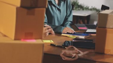 İş kadını ofiste bilgisayarla çalışıyor.