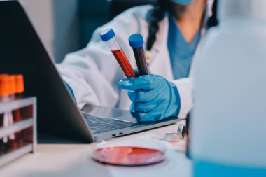 Mikroskopları, test tüpleri ve diğer laboratuvar ekipmanlarıyla Modern Boş Bilim Laboratuvarı