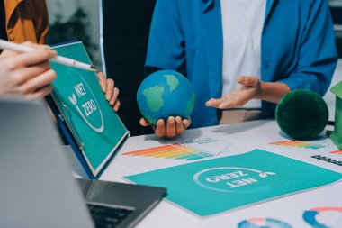 Businessman talks ESG environmental social governance policy for modish business.