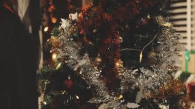 christmas tree with toys and lights. new year holiday.