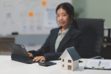 Emlakçılar, konut modellerini müşterilere ayrıntılı bir şekilde anlatma, evler ve satın alma kredileri hakkında bilgi verme ve sunma konularında açıklar. Gayrimenkul ticareti.