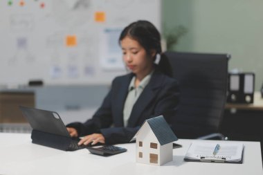 Emlakçılar, konut modellerini müşterilere ayrıntılı bir şekilde anlatma, evler ve satın alma kredileri hakkında bilgi verme ve sunma konularında açıklar. Gayrimenkul ticareti.