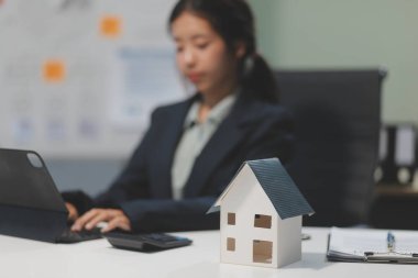 Emlakçılar, konut modellerini müşterilere ayrıntılı bir şekilde anlatma, evler ve satın alma kredileri hakkında bilgi verme ve sunma konularında açıklar. Gayrimenkul ticareti.