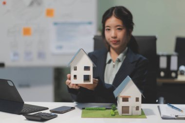 Emlakçılar, konut modellerini müşterilere ayrıntılı bir şekilde anlatma, evler ve satın alma kredileri hakkında bilgi verme ve sunma konularında açıklar. Gayrimenkul ticareti.