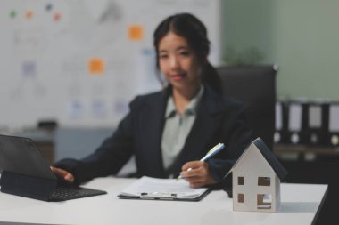 Emlakçılar, konut modellerini müşterilere ayrıntılı bir şekilde anlatma, evler ve satın alma kredileri hakkında bilgi verme ve sunma konularında açıklar. Gayrimenkul ticareti.