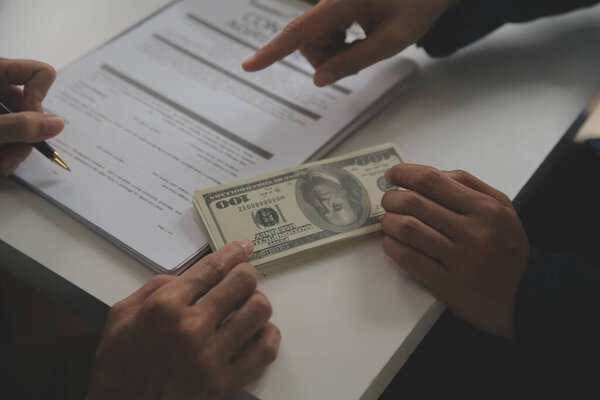 Business Signing a Contract Buy - sell house, insurance agent analyzing about home investment loan Real Estate concept.