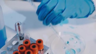 Laboratuvar araştırması. Bir doktor laboratuvarda mikroskopla çalışıyor..