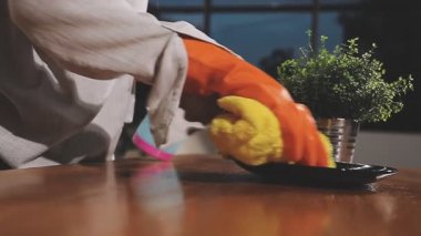 Evinde saksısı olan kadın, yakın plan.