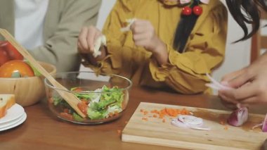 Kadın mutfakta sebze salatası pişiriyor. sağlıklı yaşam tarzı kavramı.