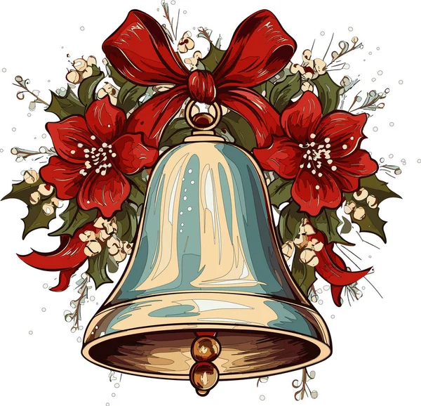 Vintage Christmas bell ink drawing isolated on white, festive hand drawn  illustration with Christmas bell decorated with holly and berries Stock  Photo - Alamy