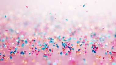 Gemstone Rain. Aquamarine, Morganite And Rubellite On Pink Background With Shallow Depth Of Field