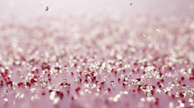 Diamond And Ruby Rain On Pink Background With Shallow Depth Of Field